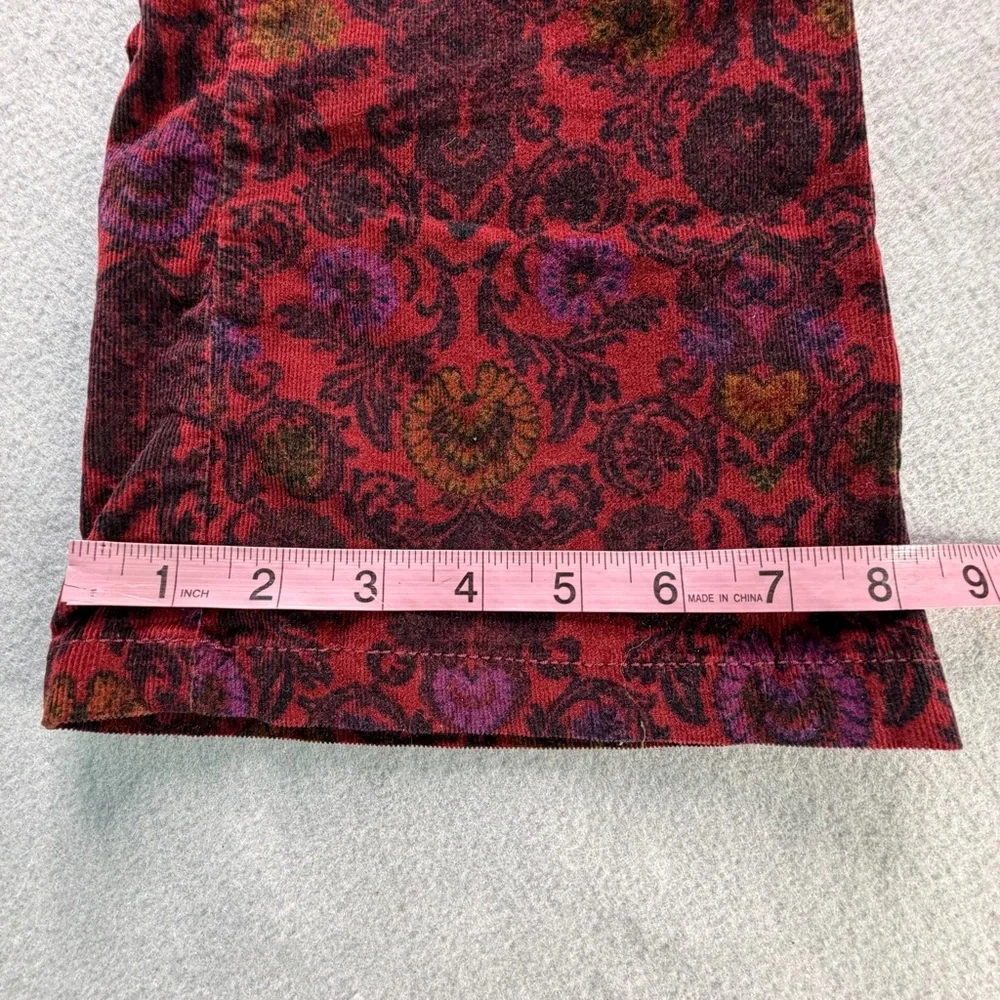 Free People Boho Flare Corduroy Pants Women’s 6 Burgundy Floral Paisley Girly